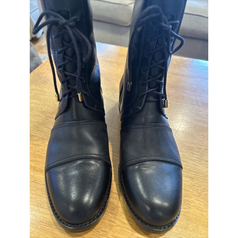Rachel Zoe Women Black Leather Georgia Lace Up Tall Boots Size 8.5 M Rare